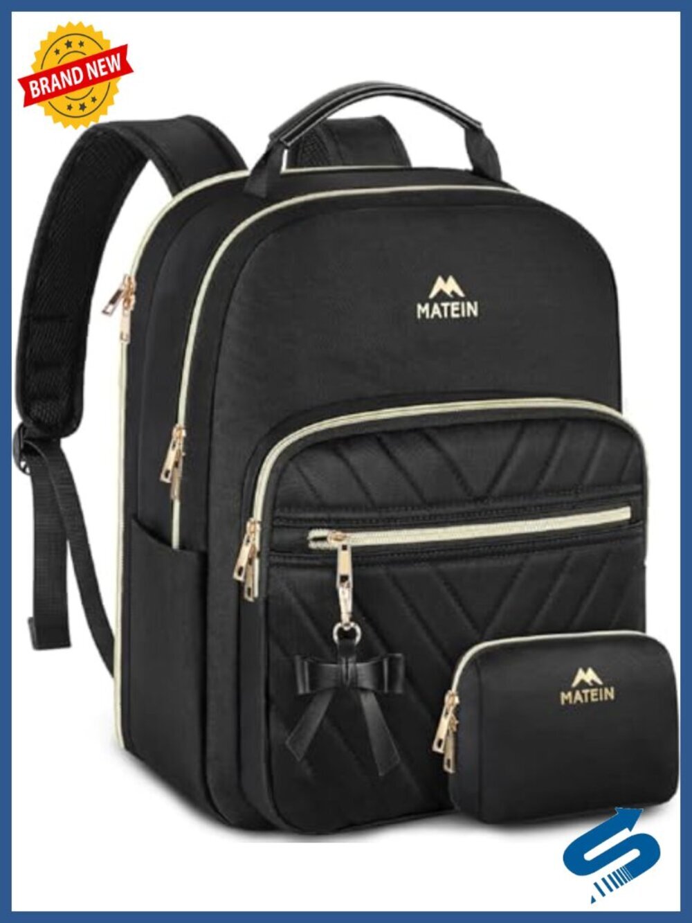 15.6" Laptop Backpack Purse for Women, 2 Pc Set, Waterproof Nylon Bookbag,